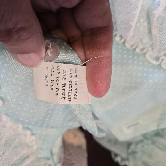 Vtg Mini World Baby Girl Dress Suiss Dot Sheer Ruffle Lace Lt Blue USA